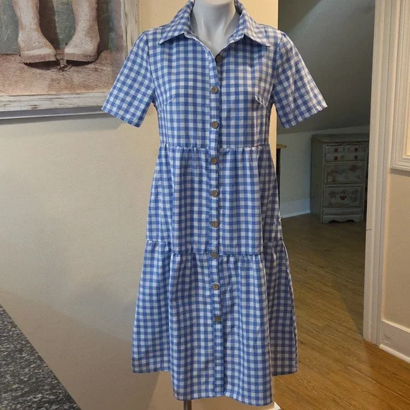 Emery Rose Gingham Button-Down Dress - Picture 3 of 12
